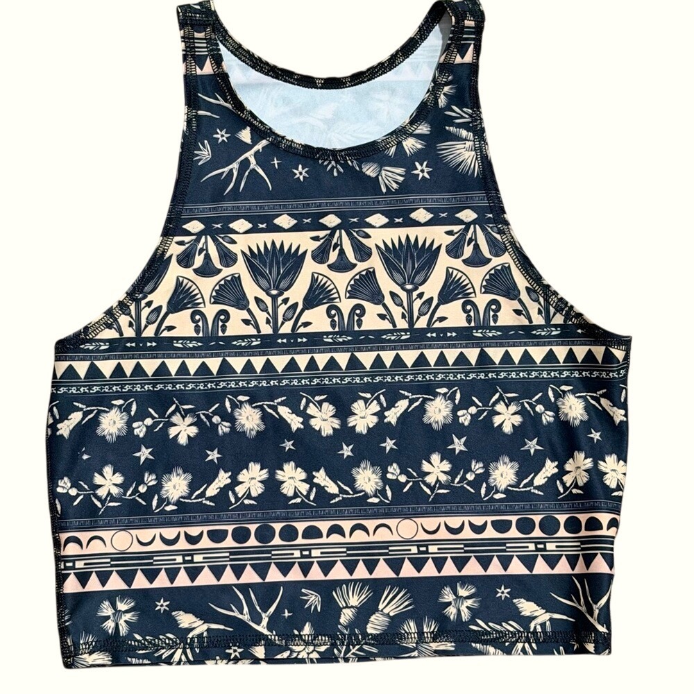 Teeki Tank Top XS S Moonflower Mermaid Floral Geometric Black Tan Boho Lounge